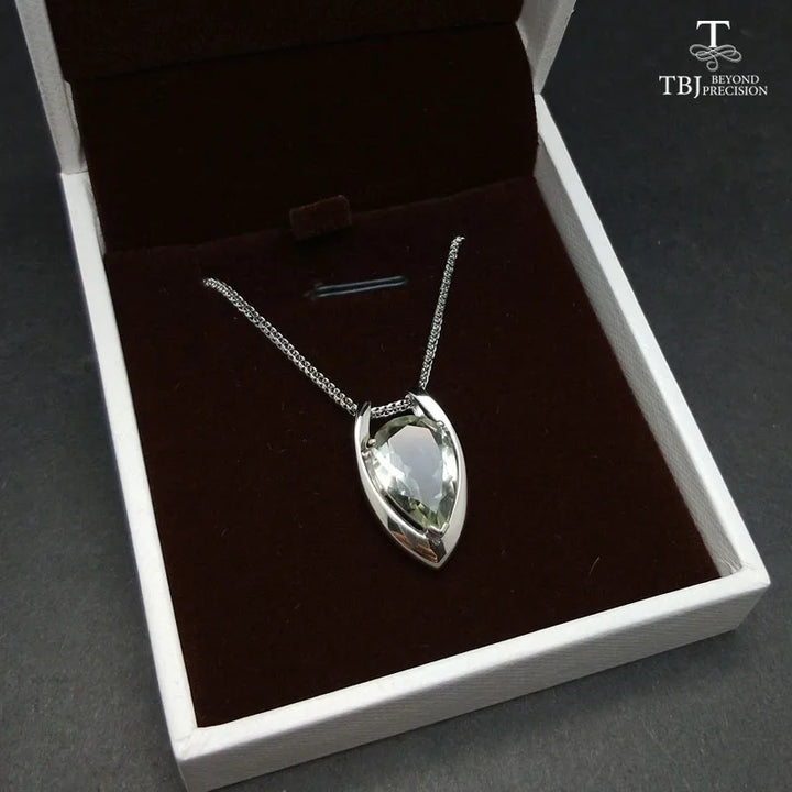 V shape pendant silver with natural green amethyst