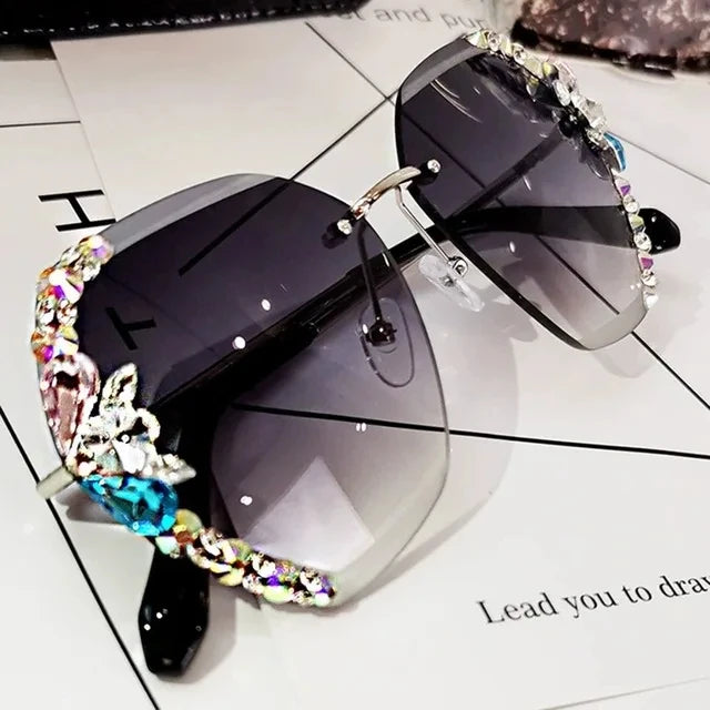 Vintage Rimless Rhinestone Sunglasses