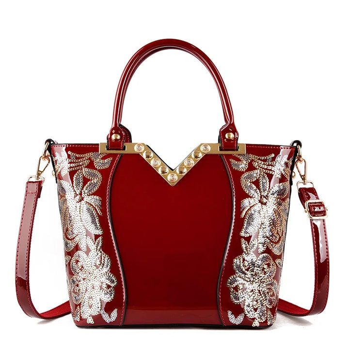 Leather Flower Embroidery Handbag