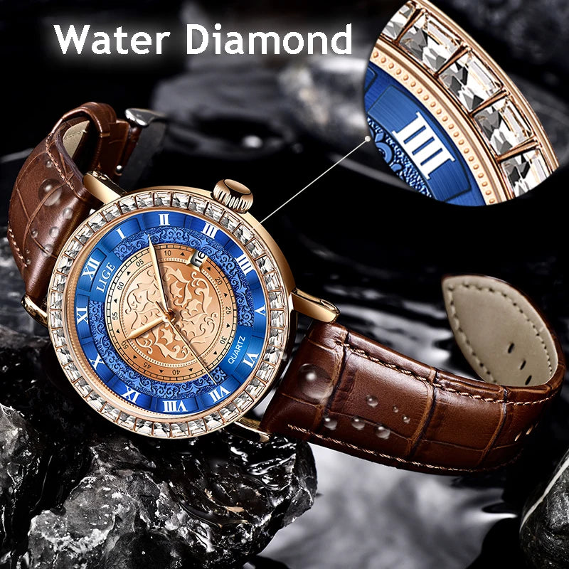 Leather Ladies Zircon Crystal Wristwatch