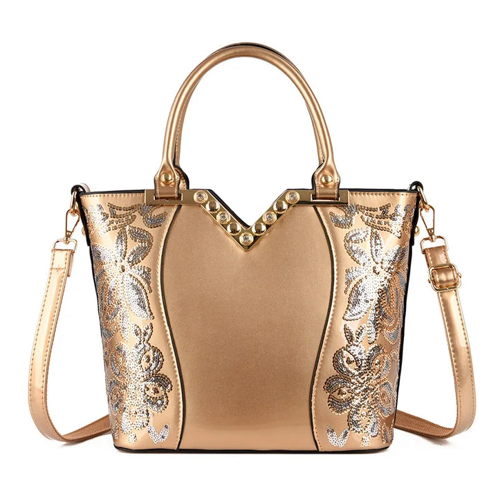 Leather Flower Embroidery Handbag