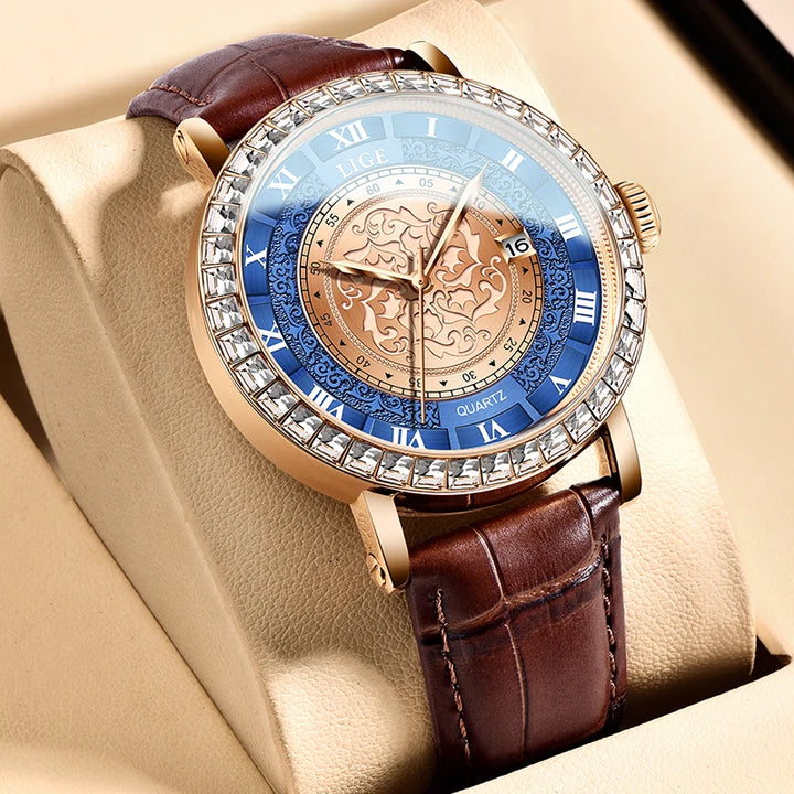 Leather Ladies Zircon Crystal Wristwatch