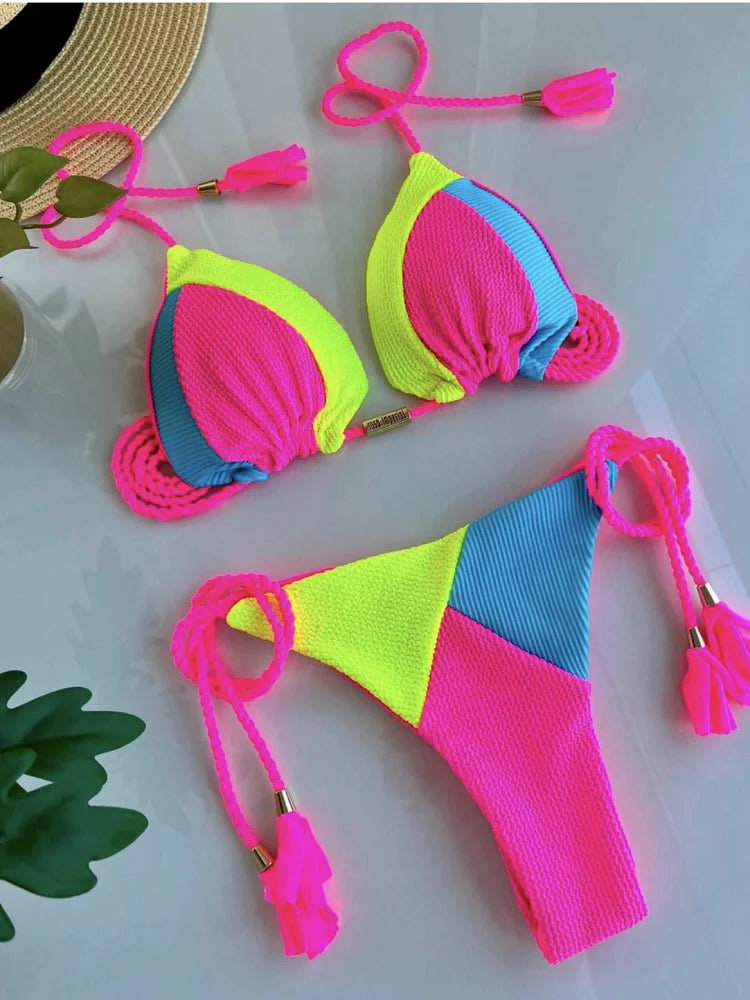 Special Fabric Splices 2 Pieces Bikinis