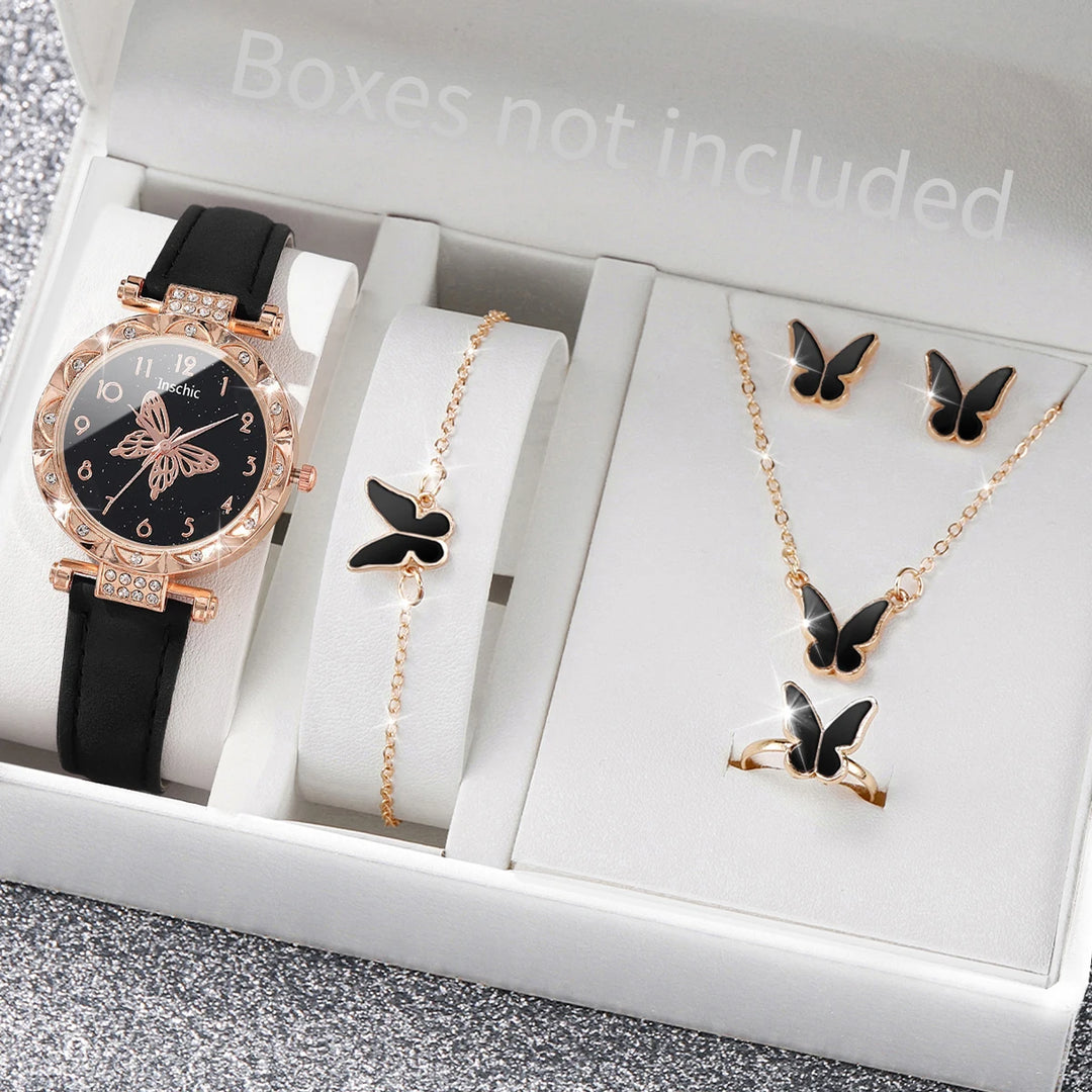 5PCS/Set Rhinestone Butterfly Watch