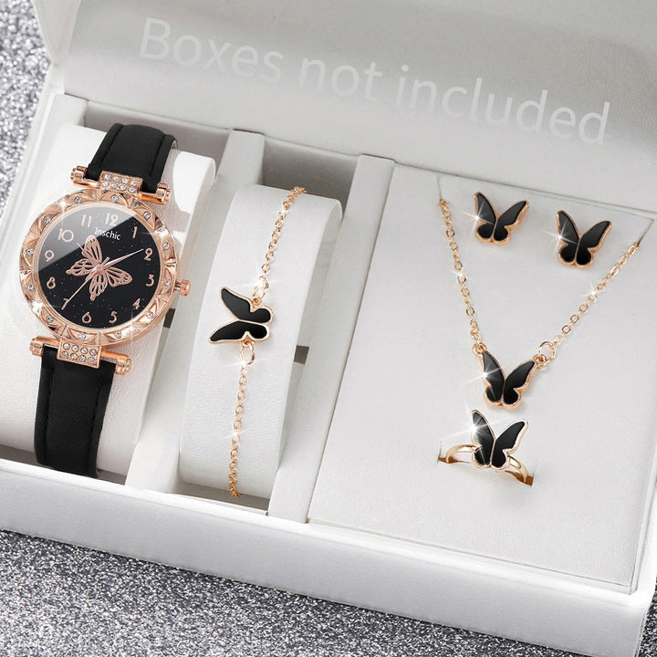 5PCS/Set Rhinestone Butterfly Watch