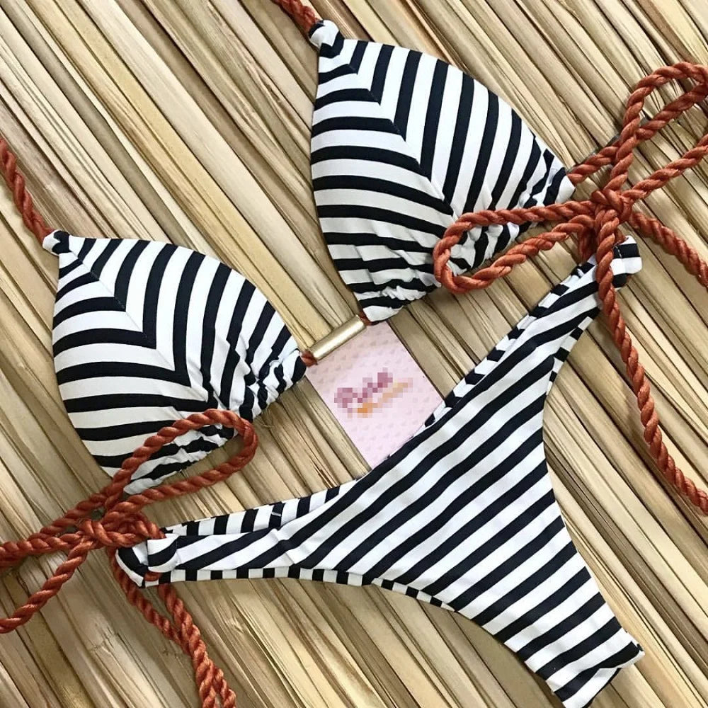 Striped Bikini Knotted Swimsuit